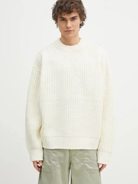 MKI MIYUKI ZOKU pulover din amestec de lana Chunky Rib Knit Crewneck barbati călduros CHUNKY.RIB.KNIT.CREWNE. bej