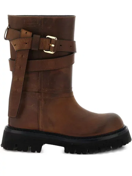 Kožené kotníkové boty Moschino hnědé