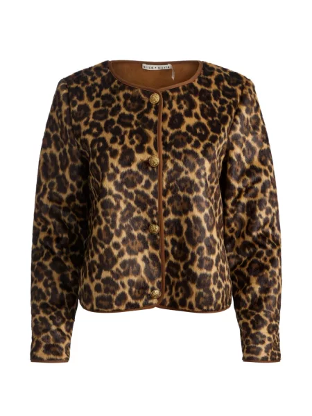 Palton de blană Alice + Olivia cu imagine cu model leopard cu blană maro