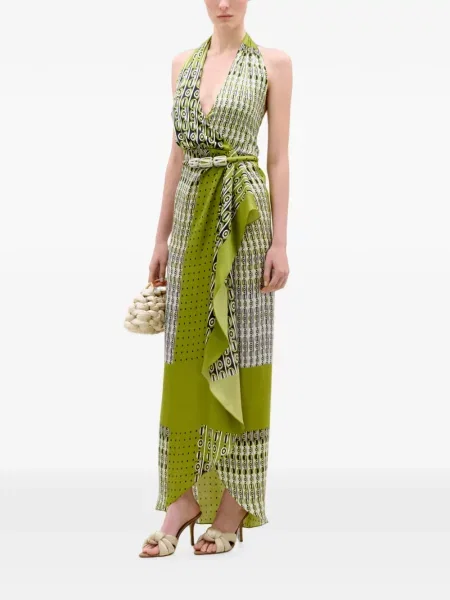 Rochie maxi Silvia Tcherassi cu imagine cu imprimeu abstract plic verde