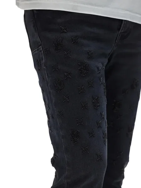 Разклешени дънки Purple Brand мъниста черно