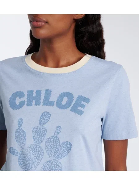 Tricou Chloé cu imagine din jerseu albastru