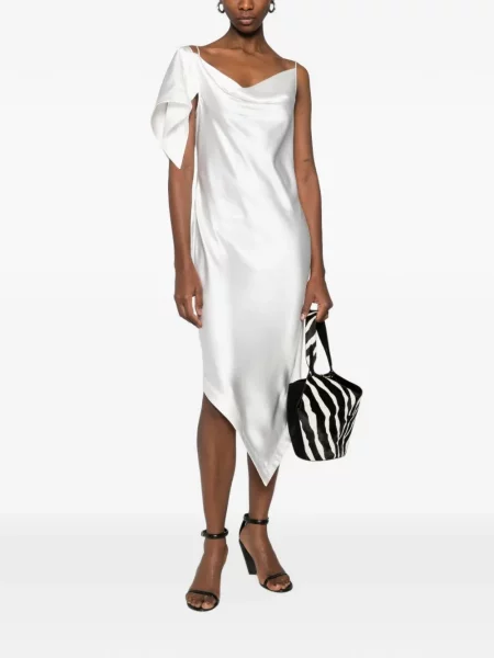Rochie midi Iro din satin asimetrică alb