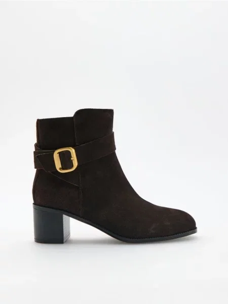 Reserved Botine din piele întoarsă cu maro-închis maro