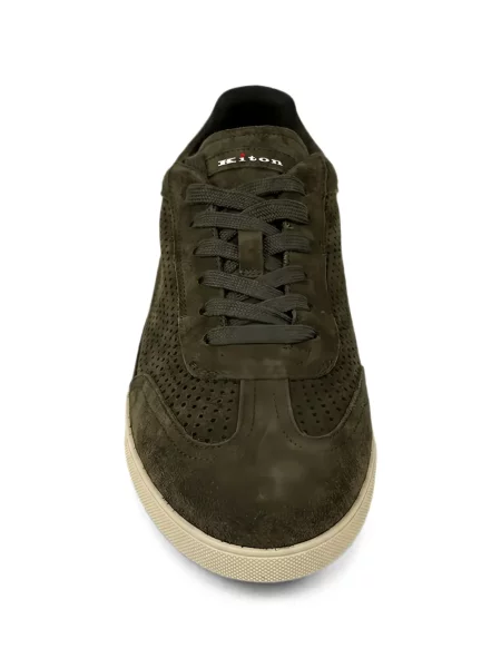 Sneakerși Kiton din piele de căprioară verde