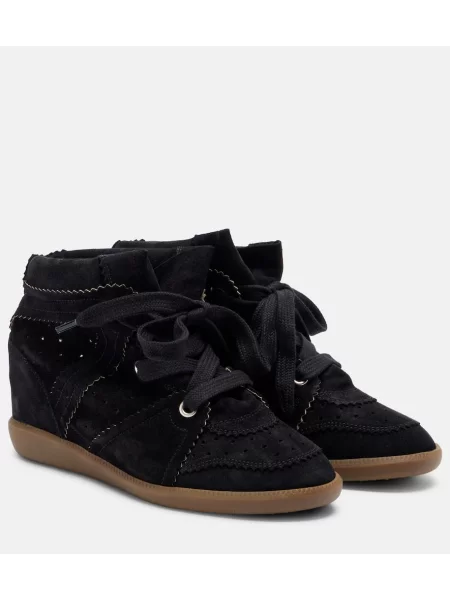 Велурени маратонки Isabel Marant с клин ток черно