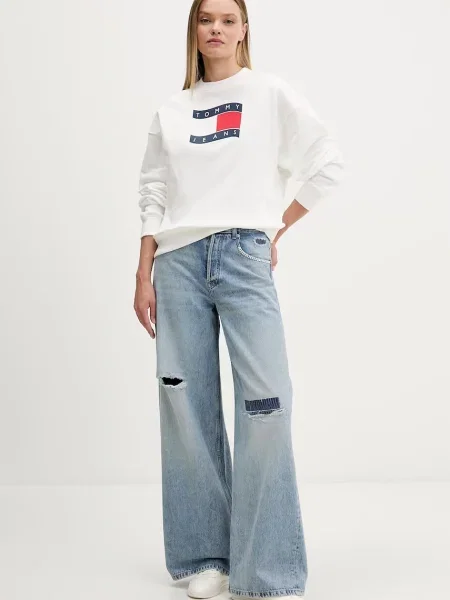 Tommy Jeans Hanorac Wavy Flag Boxy Fit alb