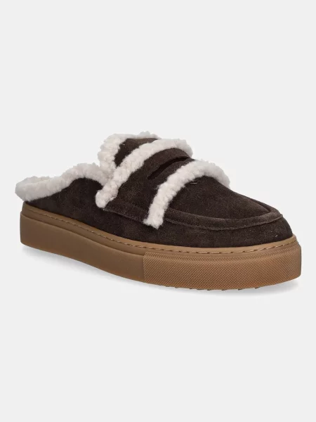 INUIKII Mules încălțăminte | shearling | piele întoarsă maro