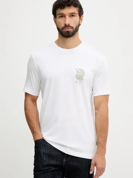 BOSS Orange tricou din cu imprimeu bej