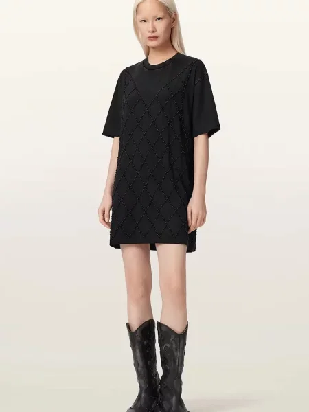 AllSaints rochie oversized din DARCY negru