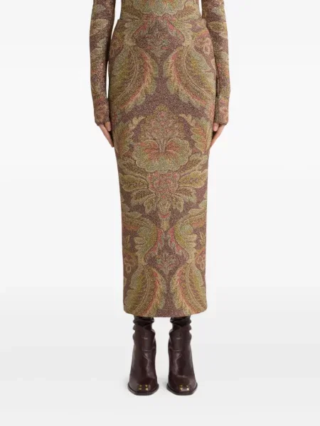 Fustă midi Etro cu model paisley până la genunchi maro