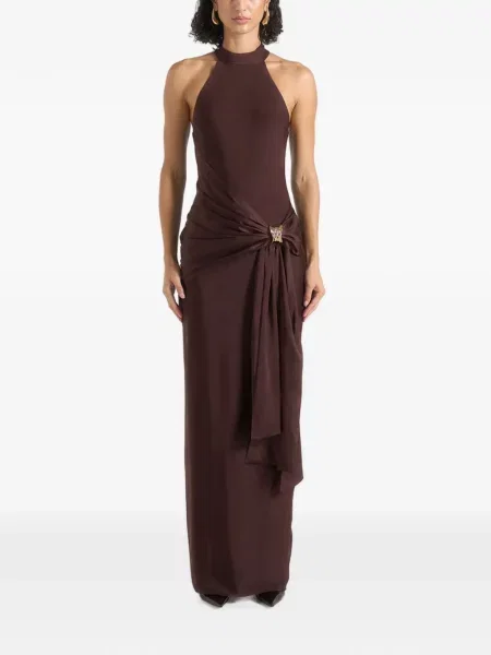 Rochie maxi Manière De Voir din satin cu gât halter maro