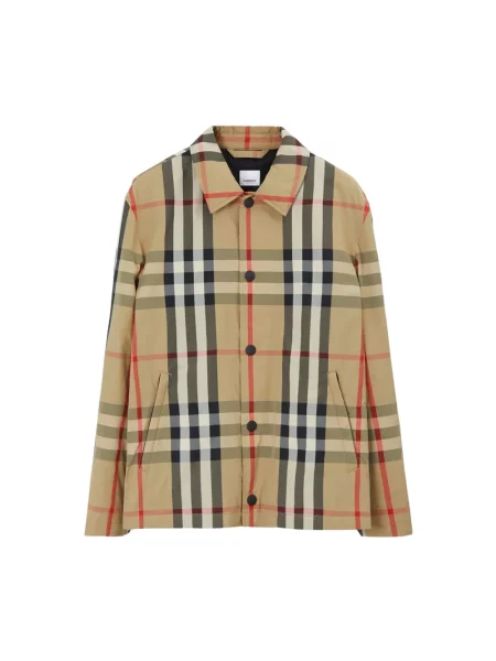 Kurtka Burberry wełniana w kratę beżowa
