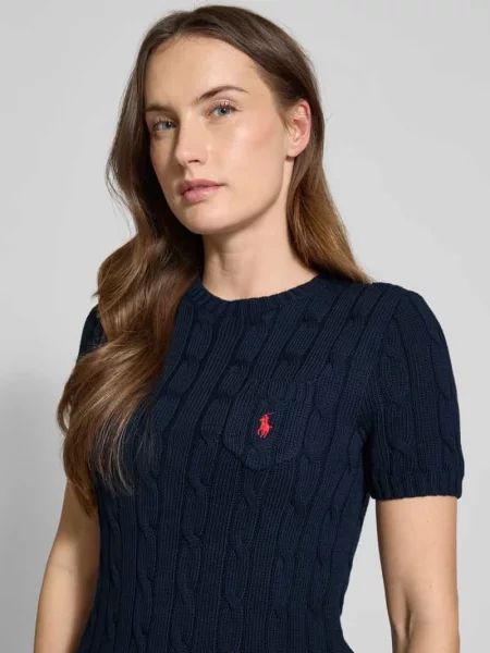 Sweter Polo Ralph Lauren z krótkim rękawem z autografem granatowy