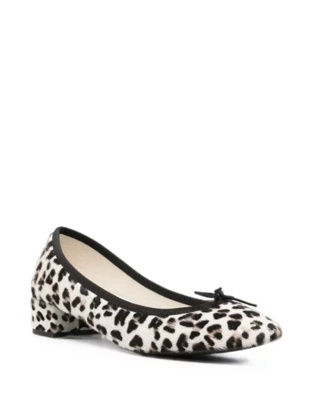 Pantofi cu toc Repetto cu funde cu model leopard alb