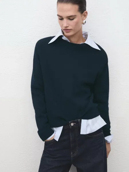 Джемпер MANGO темно-синій бавовна/віскоза синій