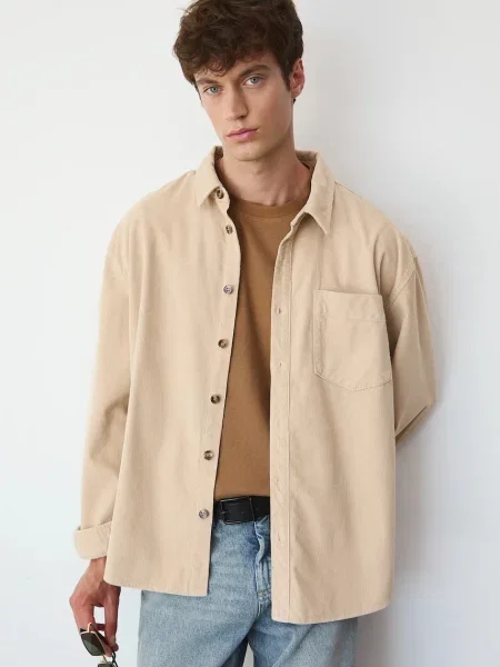 Джинсова риза Medicine със свободна кройка с класическа яка бежово