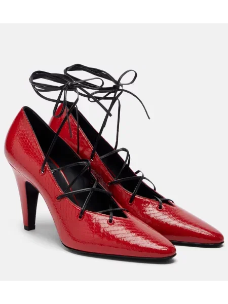 Pantofi cu toc Alaïa din piele cu model piele de șarpe portocaliu