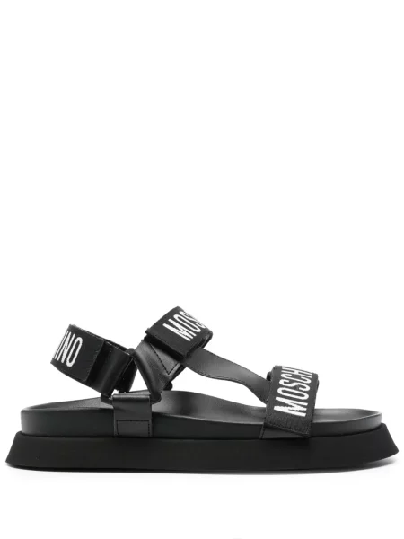 Sandale Moschino fără toc cu autograf negru