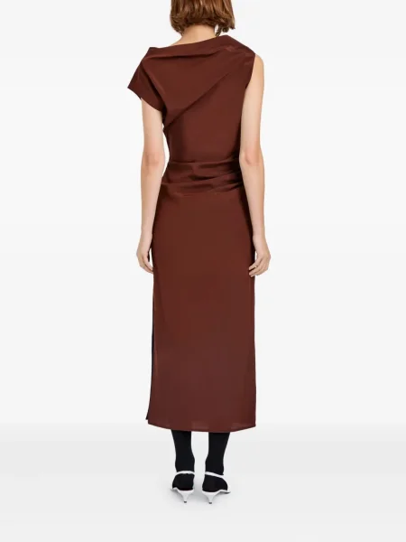 Костюм миди рокля Proenza Schouler с драперии до коляното кафяво