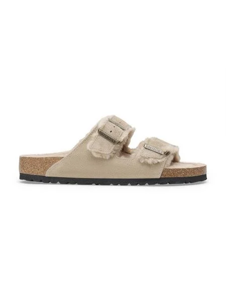 Sandále Birkenstock z ovčej kože béžová