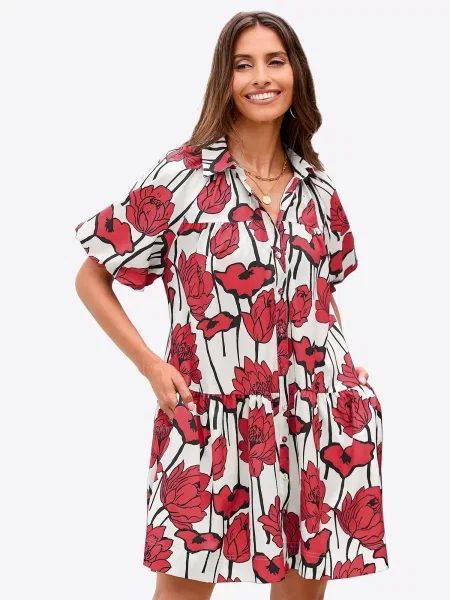 Imily Bela Rochie tip bluză roșu / negru alb