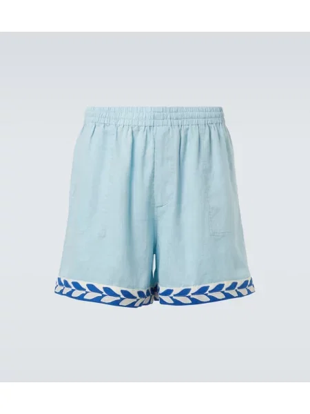 Lanene bermuda kratke hlače Bode s črtami modra