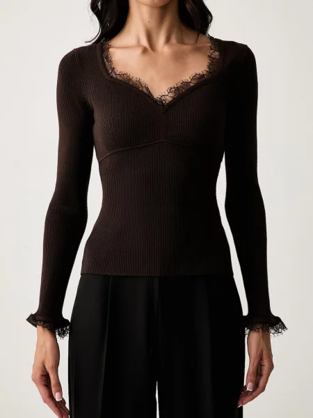 Twinset sweter z wiskozą brązowy