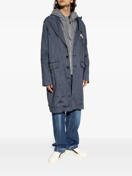 Palton Dsquared2 zdrențuiți cu model herringbone albastru