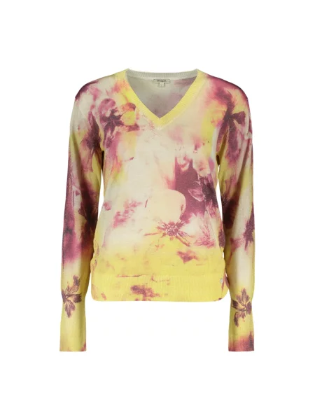 Dzianinowy wielobarwność sweter Desigual brązowy
