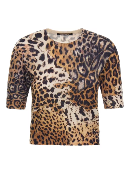 Tricou Roberto Cavalli cu imagine cu model leopard maro
