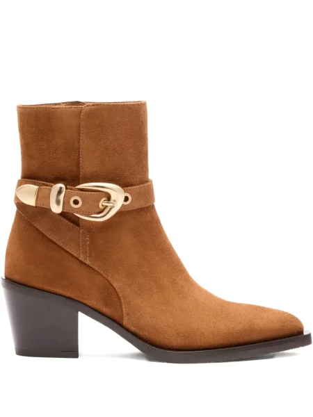Botine Stuart Weitzman din piele de căprioară cu cataramă maro