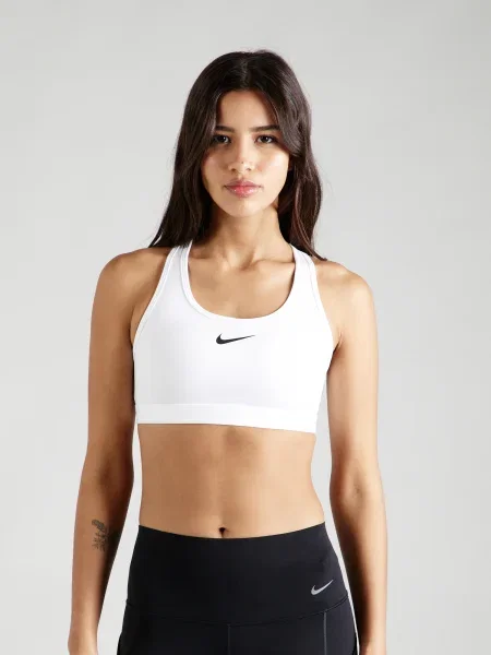 NIKE Športová podprsenka Swoosh čierna / prírodná biela