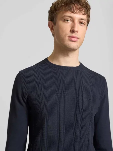 Sweter w dzianinowym wyglądzie o kroju slim fit model Baron' Blend granatowy