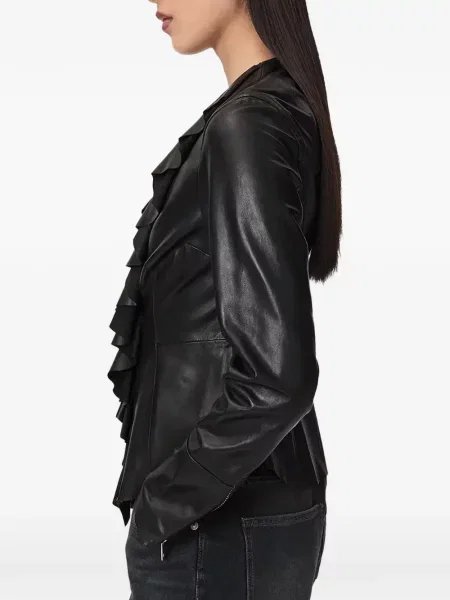 Geanta de piele Allsaints cu volane negru