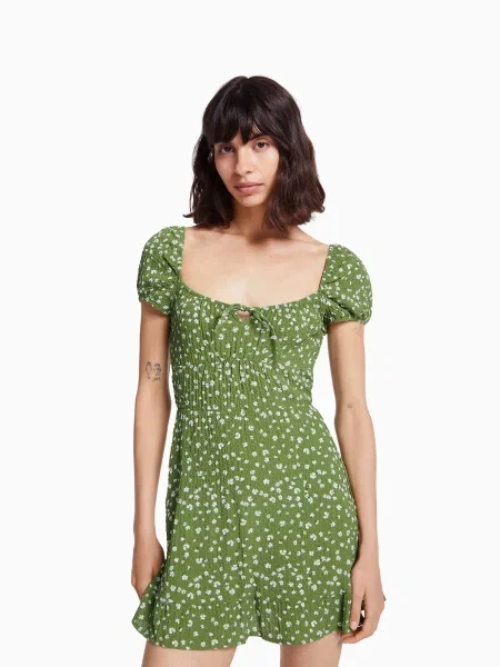 Bershka Rochie galben / verde alb