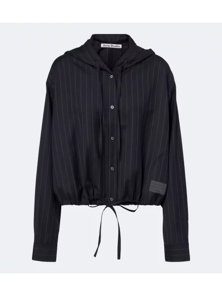 Geacă Acne Studios de lână cu glugă albastru