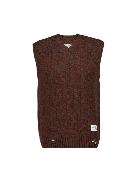 Sweter Mm6 Maison Margiela bez rękawów brązowy