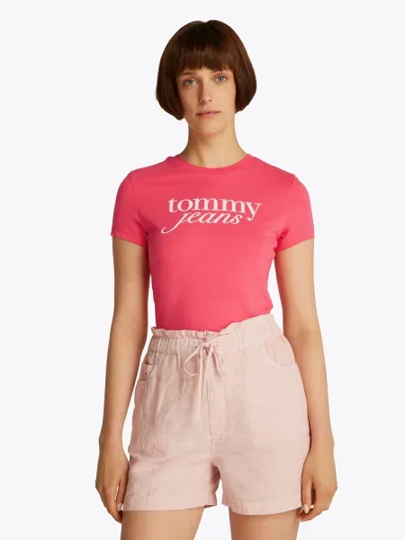 Tommy Jeans Marškinėliai Essential rožinė