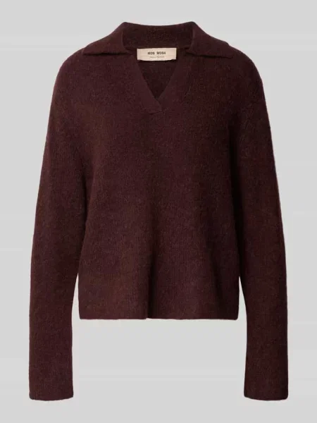 Sweter z dzianiny z mieszanki wełny z kołnierzykiem polo model ‘Thora Aidy’ Mos Mosh bordowy
