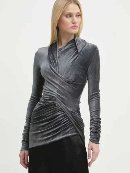 Rick Owens Lilies bluzka welurowa gładka szary