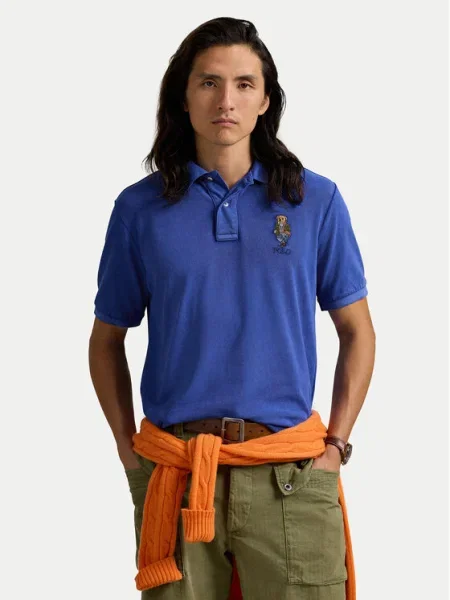 Тениска с яка Polo Ralph Lauren с изчистен дизайн синьо