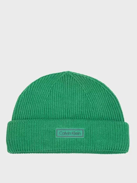 Шерстяная шапка Calvin Klein чанки зеленая