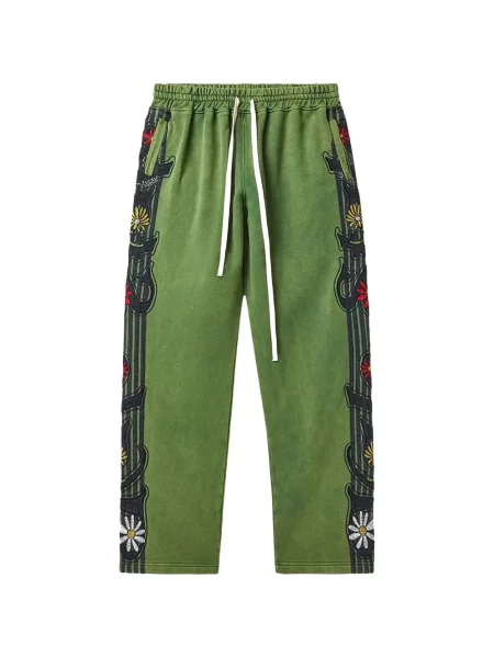 Pantaloni Vale cu model floral alergare verde