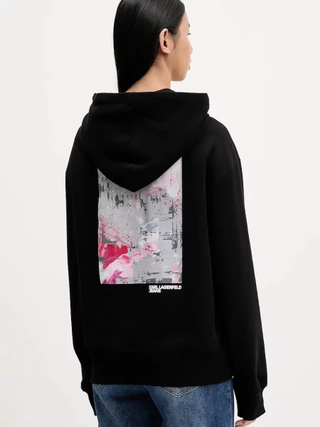 Karl Lagerfeld Jeans hanorac de cu glugă cu imprimeu negru