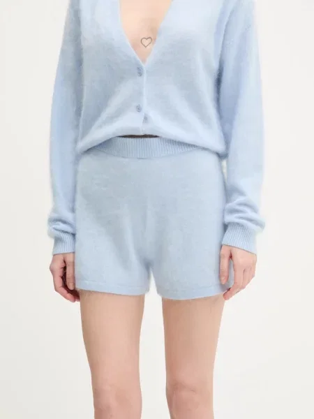 FROM FUTURE pantaloni scurți din cașmir femei neted high waist albastru