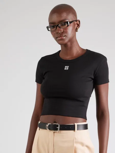 HUGO Tricou Delanor / alb negru