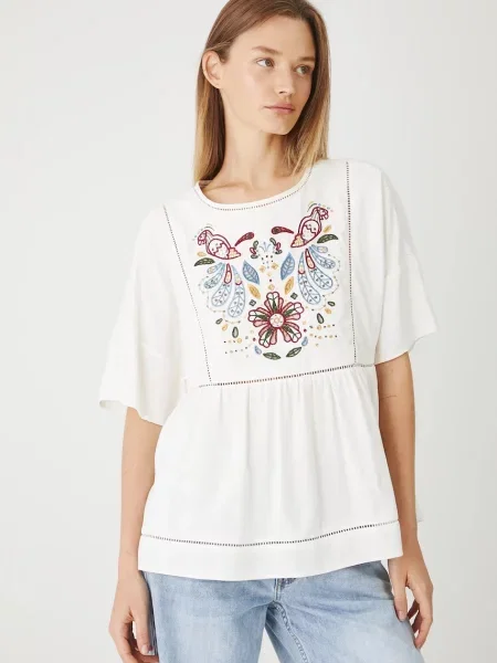 Блузка з домішкою льону Medicine принт квіти білий