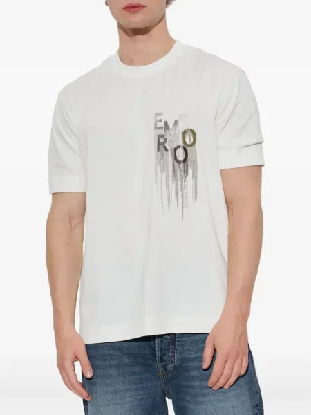 Μπλούζα Emporio Armani με κέντημα από ζέρσεϋ λευκό