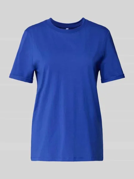 T-shirt o kroju regular fit z czystej bawełny model ‘RIA’ Pieces niebieska